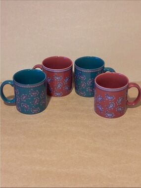 Set of 4 Ceramic Paisley & Bandana Inspired
Coffee Mugs.10 ounces, 4" × 3.25".